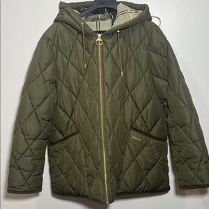 Barbour Erin Hooded Quilted Puffer Coat Jacket Tartan FibreDown Womens Sz 14 US
